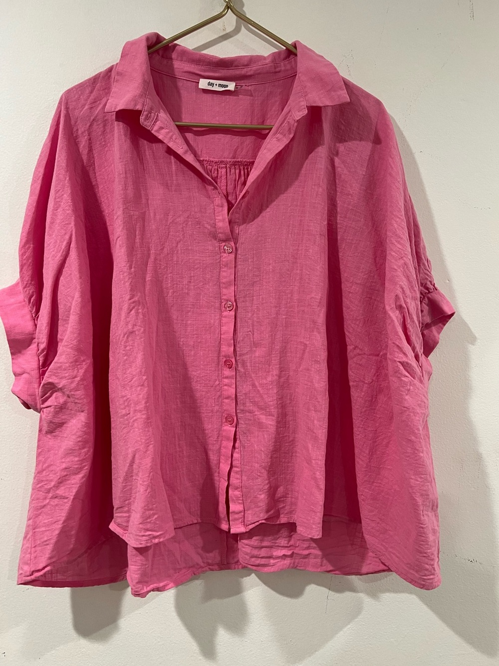 Day moons Pink Button-Front Relaxed Shirt wrinkled style oversized M